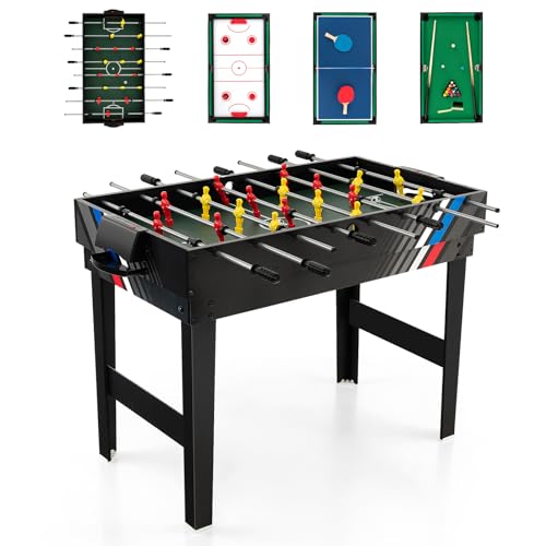 DREAMADE 4 IN 1 Tischkicker Spieltisch mit Tischfußball Airhockey Billard und Tischtennis, Fußball Tischspiel, Tischkicker Tischfussball für Kinder und Erwachsene