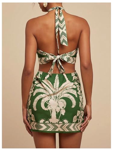 Image of MakeMeChic Women's Boho Mini Dress Summer Beach Vacation Halter Dresses Floral Sundress