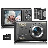Digital Camera 4K 64MP Vlogging Camera Autofocus Point and Shoot Digital Cameras for Photography Camera for Kid Student Children Teen Girl Boy, 18X, 2 Batteries, 32GB Card