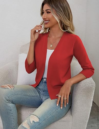 Image of a.Jesdani Shrugs for Women Lightweight 3 /4 Sleeve Open Front Red Cropped Cardigan Sweaters,S