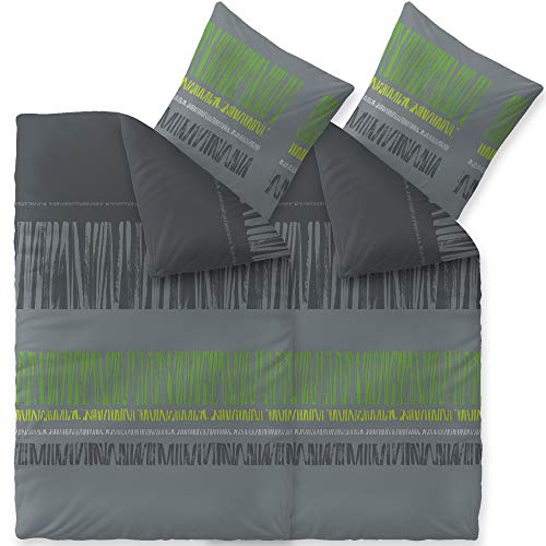 CelinaTex Touchme Biber Bettwäsche 155 x 220 cm 4teilig Baumwolle Bettbezug Anni grau schwarz grün