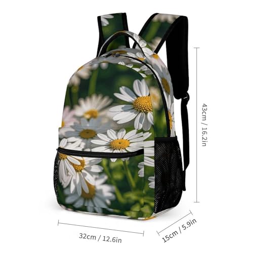 3Pcs Backpack Sets White Daisy Print Travel Daypack 3 in 1 Lightweight Backpack Set with Lunch Bag And Cosmetic Bag2