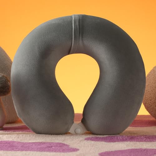 Image of MINISO Travel Pillow Neck Pillow, Inflatable Travel Pillow Adjustable 100% Memory Foam Neck Support Pillow for Travelling, Sleeping, Napping Suits for Airplane, Car, Home & Office (Grey)