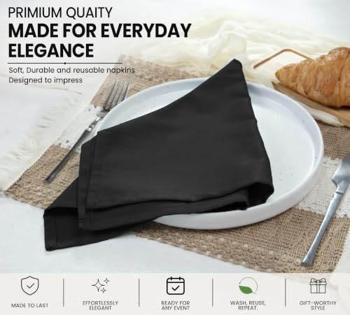 Image of Ruvanti Cloth Napkins Set of 12, Cotton Enrich 18 inchx18 inch - Black | Washable, Soft, Durable & Absorbent Everyday Napkins. For Home, hotel, Wedding Napkins, Thanksgiving, Christmas Dinner Napkin