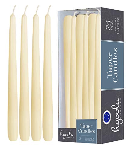 Hyoola Tall Taper Candles - Woolwhite Dripless Dinner Candle Sticks - Paraffin Wax with Cotton Wicks - 12 Inch (30cm) - 10 Hour Burn Time (24 Pack)