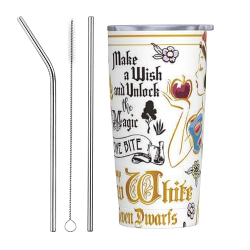 白雪姫 ストロー&ストローブラシ付き マグカップ コーヒーカップ 600ML コンビニカップ タンブラー ステンレス製 保冷 保温 車用 蓋付き 持ち運び 水筒 大容量 直飲み 人気 プレゼント Straw Three-piece Set