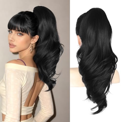 18 Black Ponytail Extension Clip In Pony Tails Hair Extensions Ponytail Clip On Ponytails for Women Claw Clip Hair Pieces for Women Long Wavy Ponytails Extensions for Daily Use