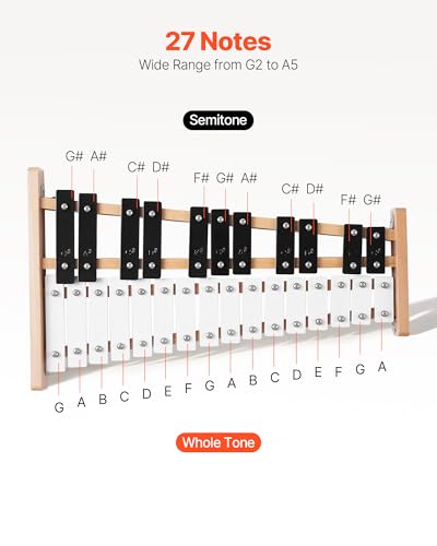 Image of VEVOR Glockenspiel Xylophone, 27 Notes, Professional Xylophone Percussion Instrument, with Metal Keys, Includes 4 Mallets, Carrying Bag, Beginner Musical Instrument for Adults and Kids Music Teaching