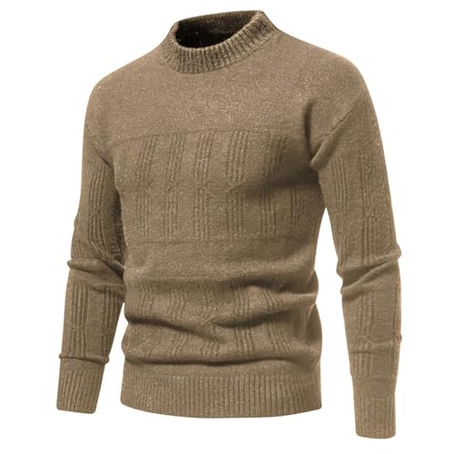 Generic Mens Crewneck Pullover Sweater Long Sleeve Outdoor Knitted Wool Sweater Tops Mens Crewneck Pullover Sweater (Khaki, XXL), XX-Large2
