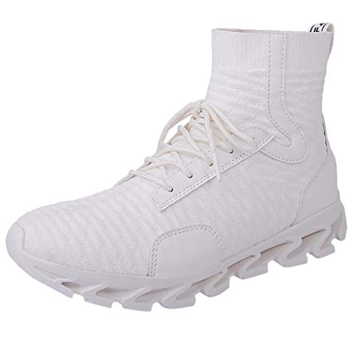 KEERADS Men's Woven Breathable Large Size Short Boots Fashion High Mesh Shoes Sneakers (38-47) White