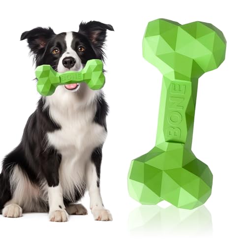 Rylae Juguete para Masticar Perro, Juguetes para Perros Mordedores Agresivos, Hueso de Goma Natural Indestructible, Rellenable con Golosinas, Limpieza de Dientes de Mascotas (M-Verde Hierba)