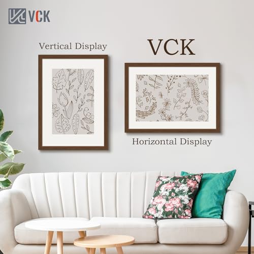 Image of VCK 20x28 Poster Frame Solid Wood Brown 3 Pack Picture Frames 20 x 28 Inches with Wall Mounting Hanging
