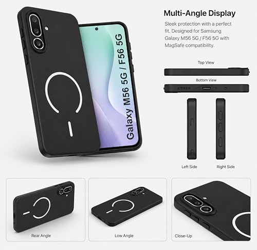 Image of SBMS Silicone Back Cover Case for Samsung Galaxy M56 5G / F56 5G | Soft Micro-Fibre Lining Inside | Magsafe Print On Back Side Camera Protection Bump | Shockproof Case Galaxy M56 5G (Black)