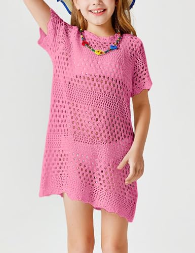Image of Amarmia Girls Swim Cover Up Crochet Bathing Suit Cover Ups Short Sleeve Summer Beach Dress