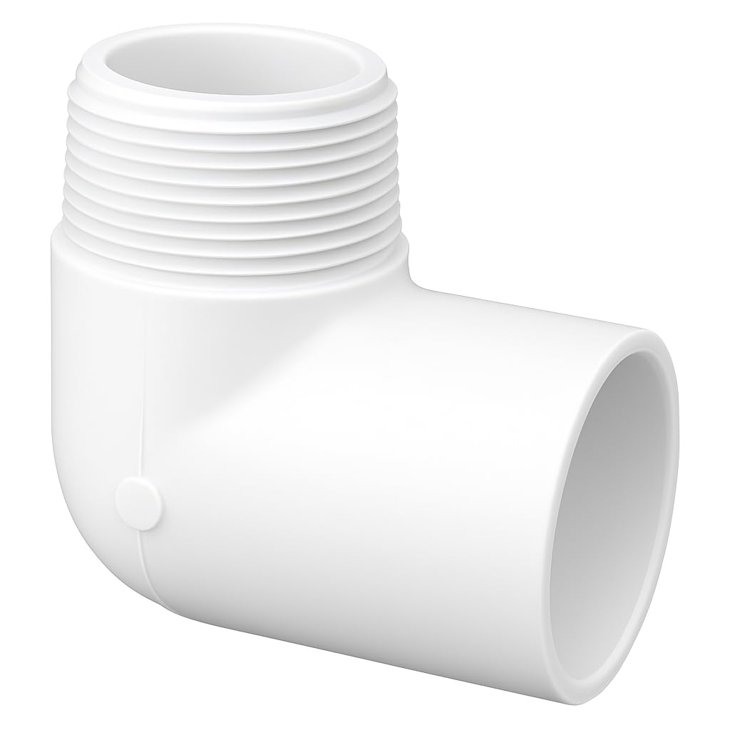 PVC 90 Degree Elbow Pipe Connector – 3/4 inch MNPT Male Pipe Thread x 3/4 inch Slip Socket 90 Degree Street Elbow SCH 40 for Home Sewer Plumbing Water Line – White
