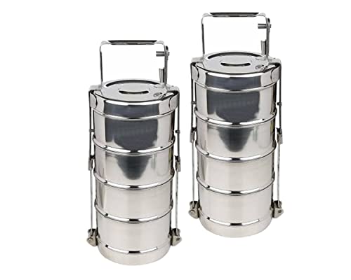 Image of BLeaf Stainless Steel-4 Container Lunch Box /Tiffin Box-Food Grade 4 Tier Dabba (800ml) (Pack of 2)