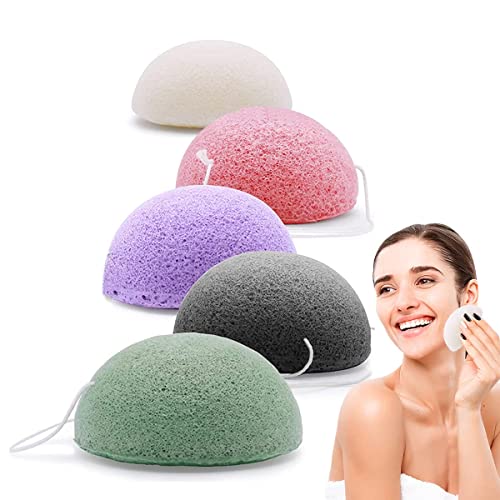 Norhogo 5 piezas Konjac Esponja Natural Konjac Esponja Facial Esponja Facial Limpiador Facial Forma Hemisferio Esponja de Belleza para la Limpieza Exfoliante de Poros Profundos