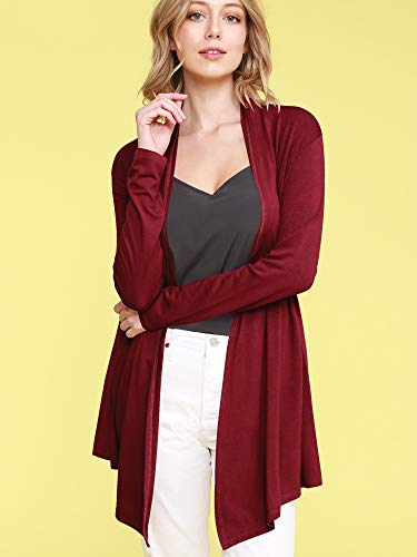 Image of Lock and Love Women's Draped Front Open Asymmetrical Cardigan - Casual Long Sleeve Lightweight Duster