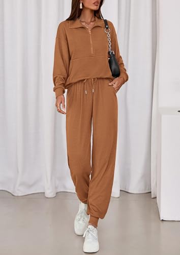 PRETTYGARDEN Women's Fall 2 Piece Lounge Sets Zip Up Sweatshirt Jogger Pants Sweat Track Suits Travel Outfit Winter Clothing