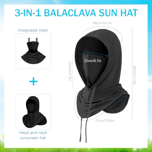 Image of GUSTAVE UPF 50+ Face Mask for Bikers Men 3 in 1 Balaclava Sun Hood with Face Mask & Neck Gaiter, Ice Silk Cool Touch Drawstring Sun Hood Quick Dry Moisture-Wicking Outdoor Riding Sun Hat
