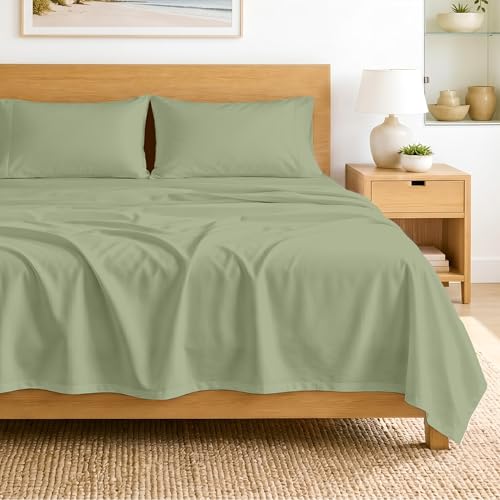 Image of SGI bedding 100% Egyptian Cotton Sheets Full XL Size - 600 Thread Count Sheets Set, Soft, Cooling, 15 inch Deep Pocket, Luxury Hotel Bedding, Breathable, Durable - Moss