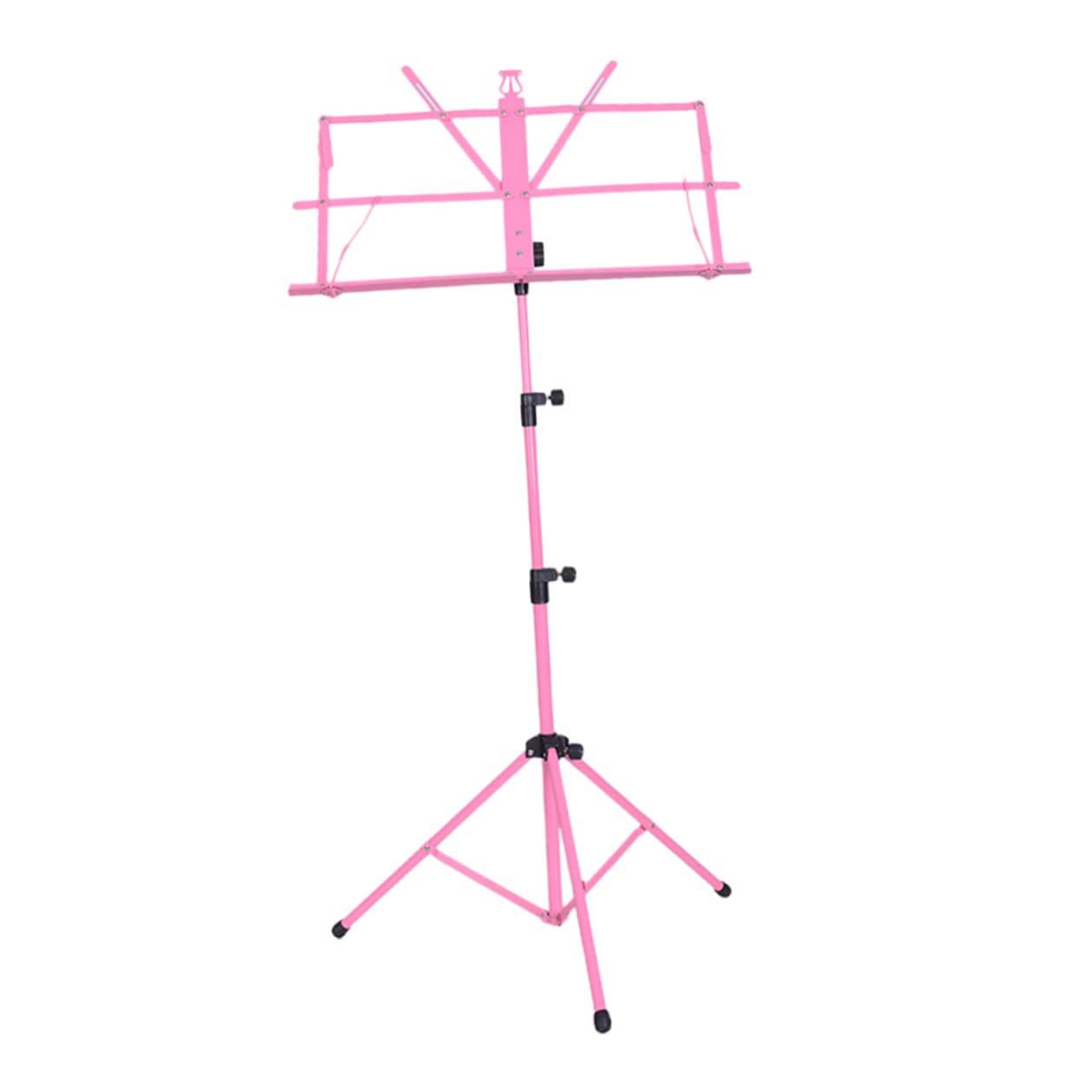 Leggio Spartiti Pieghevole Colorato in Metallo Altezza Regolabile Supporto Treppiede Stabile con Piedi Antiscivolo Portatile per Accessori Chitarra Rosa