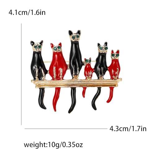 Image of Brooch Pins Cat Enamel Rhinestone Cute Animal Lapel Brooches for Women Fashion Jewelry Clothing Decoration Accessories (Black)
