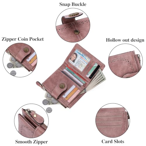 Image of Small Wallet for Women Bifold Credit Card Holder RFID Blocking with Zipper Pocket