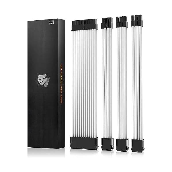 AsiaHorse PSU Kabelverlängerung, PC Sleeved Cable Kit für GPU/CPU, 18AWG Netzteil Cable Extensions mit Kabelkämmen, 24PIN/ (6+2) PIN/ (4+4) PIN Kabelmanagment, 30CM, Weiß