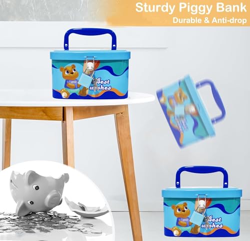 Image of Sajani Cute Cartoon Creative Portable Piggy Bank, Money Saving Box with Combination Lock, Mini Coin Bank Gifts for Boys and Girls, Best Return Gifts for Kids (Pack of 1) (Rectangle - SkyBlue)