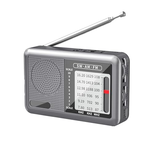 Radio Portátil De Onda Corta,Radio Portátil Am Fm, Radio meteorológica recargable Am Radio de onda corta, Gran recepción Radio de transistores Conector de auriculares Radio de transistores para escuch