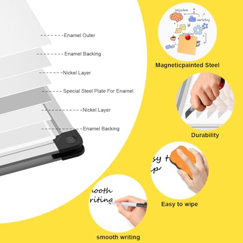 Image of XBoard Porcelain Magnetic Dry Erase Board 48 x 36 Inch, Porcelain Whiteboard Aluminium Frame & Marker Tray