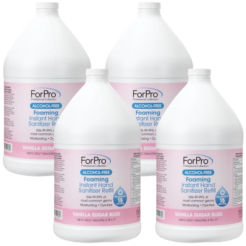 Image of ForPro Alcohol-Free Foaming Instant Hand Sanitizer, 1 Gallon Refill (Pack of 4) - Moisturizing, Dye-Free Formula, Vanilla Sugar Bliss Scent