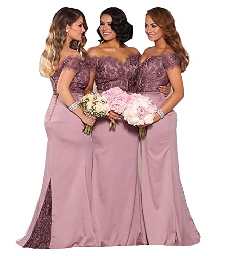 Fanciest Women's Off Shoulder Appliques Bridesmaid Dresses Long 2024 Formal Mermaid Wedding Party Gowns for Juniors Teens Ash Rose US12