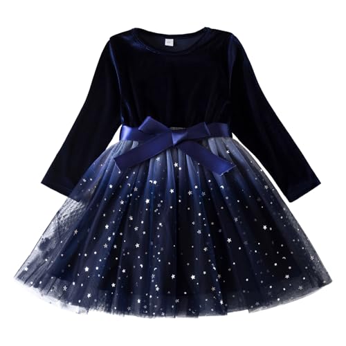 HNXDYY Little Girls Long Sleeve Star Print Knee Length Casual Princess Dress