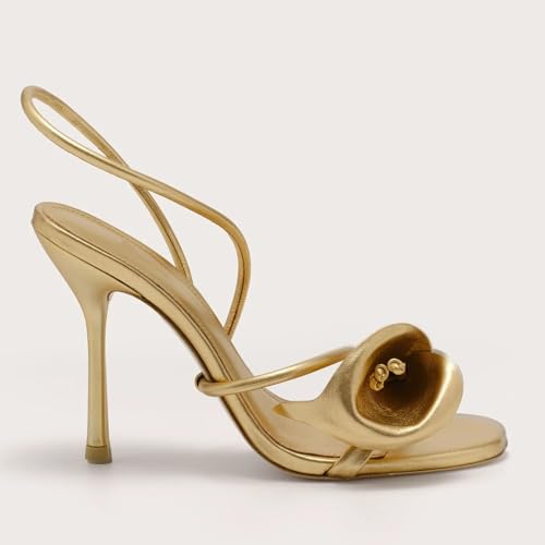 Image of ZJGZF Flower Heels for Women Nude Calla Lilyl Heeled Sandals Wedding Shoes for Bride Sexy Strappy Stiletto Heel Dressy Unique Shoes