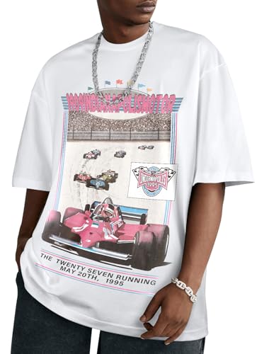 Consejos para Comprar Marlboro blancos disponible en línea para comprar. 40 Flafens - Camisetas de gran tamaño para hombre, playera con cuello redondo, manga corta, holgada, estampado de estampado, Coche, Large