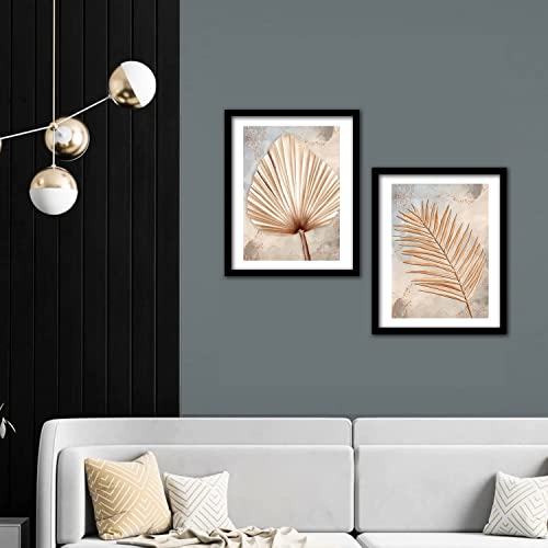 Image of kotart Golden Leaf Wall Decor Paintings for Home Office Living Room - Modern Art Wall Paintings with Frame Set of 2 (Art 5, 19x25 inch)