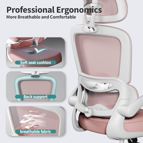 Image of TRALT Office Chair Ergonomic Desk Chair, 330 LBS Home Mesh Office Desk Chairs with Wheels, Comfortable Gaming Chairs (1, Pink)