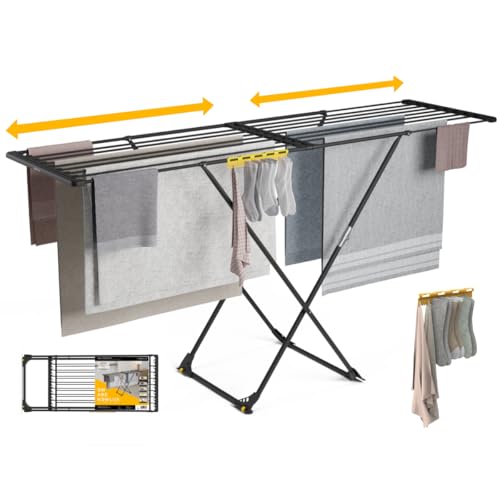 Newlux-Tendedero Extensible Expansion V25 Telescópico 21m Capacidad (189x57x92,5cm), Estructura Super Estable, Barras XXL Extra Gruesas. Tendedero Plegable con Ruedas y Soporte para Calcetines, Negro