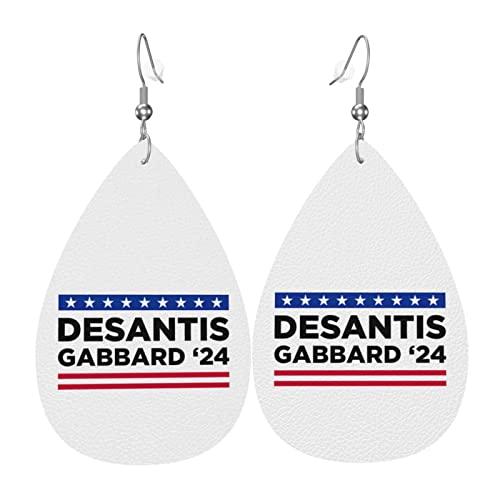 Desantis Tulsi Gabbard 2024 Boucles d'oreilles pendantes en cuir en forme de larme mignonnes et esthétiques pour femmes et filles, taille unique, Cuir Polychlorure de vinyle
