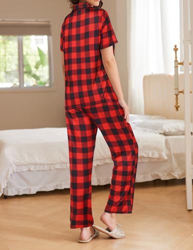 Image of Ekouaer Womens Pajamas Set Short Sleeve Button Down Top & Pants Lounge Pjs | Soft Sleepwear with long pants, ideal for Home relaxation, Wedding, Party, Daily Wear & Breastfeeding