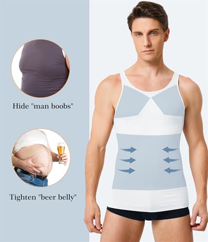 TAILONG 2 Pack Compression Shirt Men Slimming Body Shaper Vest Compression Tank Top Sleeveless Workout Shirts3