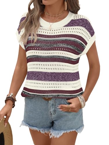 Image of Ivicoer Womens Spring Summer Tops Crochet Cap Sleeve Sweater Hollow Out Beach Vacation Clothes Trendy 2026 Loose Fit