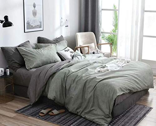 N/C Juego de Ropa de Cama Reversible de 135 x 200 cm, Color Verde Claro, Antracita, Funda nórdica 100 % Microfibra Suave, 2 Fundas nórdicas con Cremallera y 2 Fundas de Almohada de 80 x 80 cm
