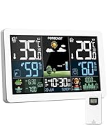 Wetterstation Funk mit Außensensor, Farbdisplay, Wettervorhersage, Temperatur, Luftfeuchtigkeit, Wecker mit Schlummerfunktion, Luftdruck,60m Übertragungsentfernung, für Innen und Außen