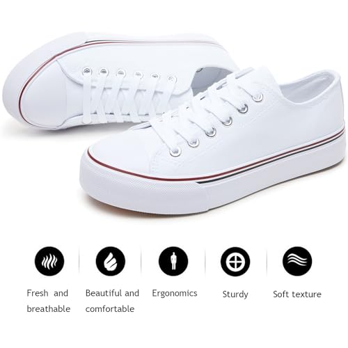 Fracora Womens White Canvas Sneakers Low Top Canvas Shoes For Men Fashion Unisex Sneakers thumb #1