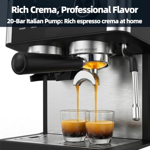 Image of 20 Bar Espresso Machine with Milk Frother, Coffee Machine with Grinder