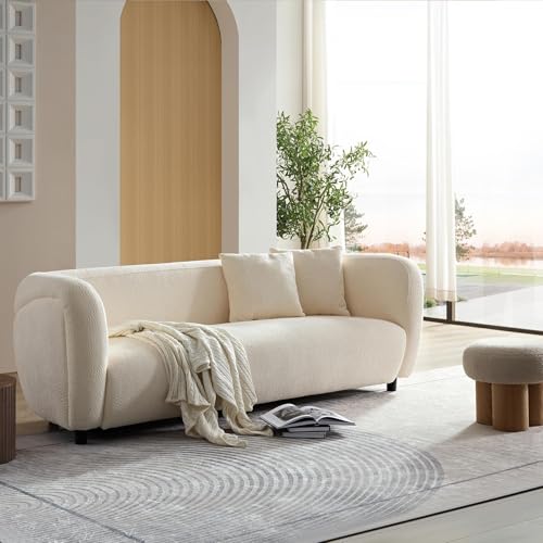 M MEETAKING 88.6\'\' Modern Texudo Sofa, 3-Seater Sofa with High Armrests, Luxury Curved Sofa, Oversized Boucle Sofa Couch, Modern Sofa for Living Room, Bedroom, Dining Room, Office, Guestroom (Beige)