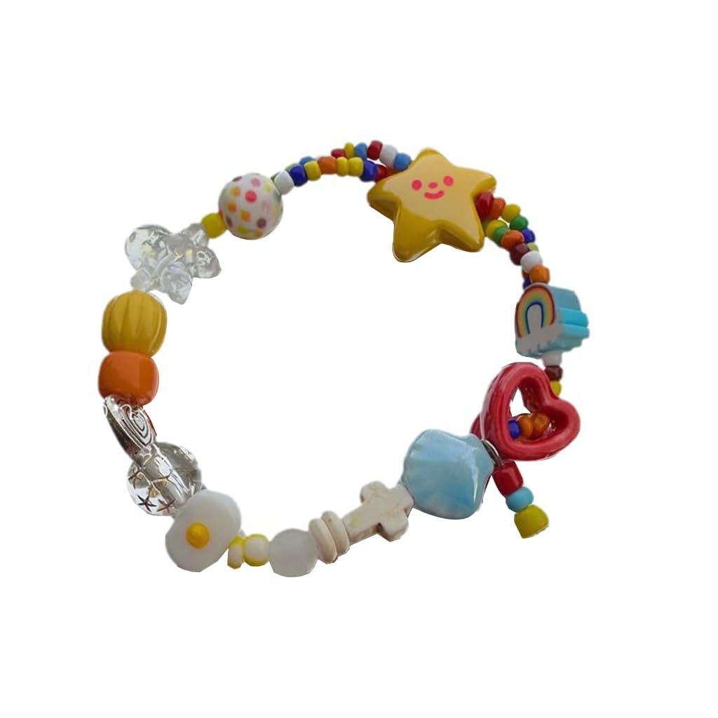 Kalttoy Women's Black Cute Star Colorful Bead Bracelet Simple Elastic Cord Bracelet Party Jewelry